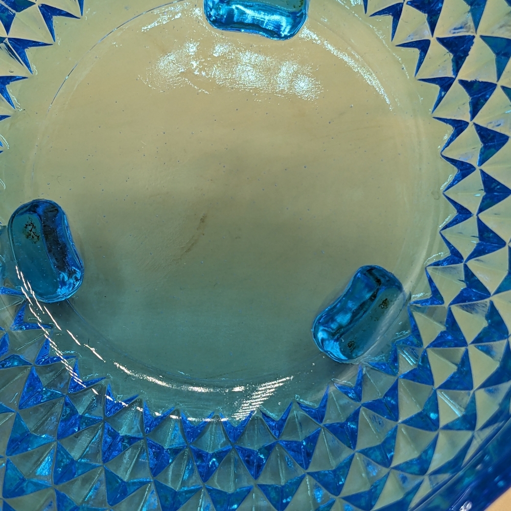 Vintage Indiana Glass Bowl Diamond Point Blue  Candy Dish Tri-footed Bowl 5" Dia - Picture 9 of 11